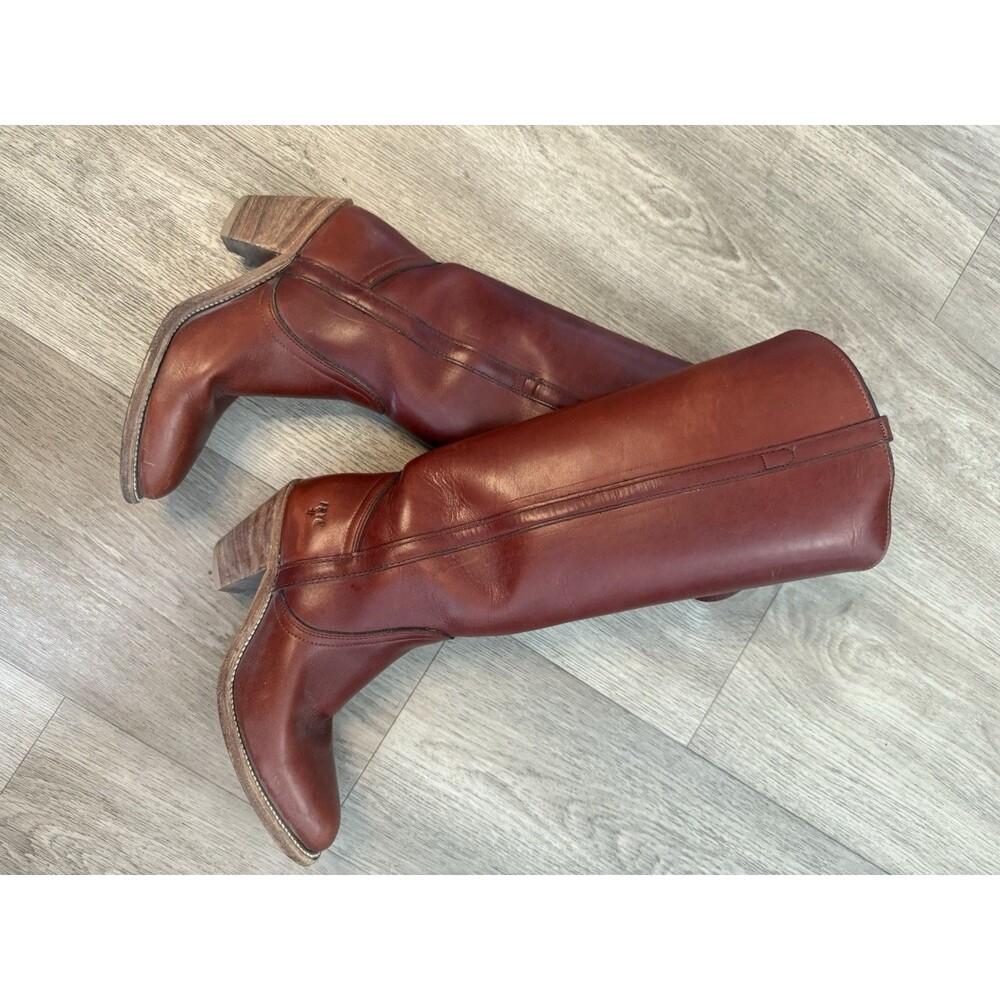 Vtg Frye 7360 Tall Riding Boots Womens 7B Red Leather Stacked Heel Dress Campus - Picture 4 of 8